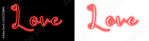 Принти на полотні Neon red love text sign with heart element, glowing script lettering for valenti
