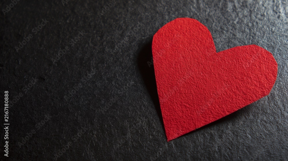 Obraz premium adoration. A red heart symbol stands out against a textured black background with a warm glow. wellbeing guides, coaching materials, designed for coaching and self-improvement content.