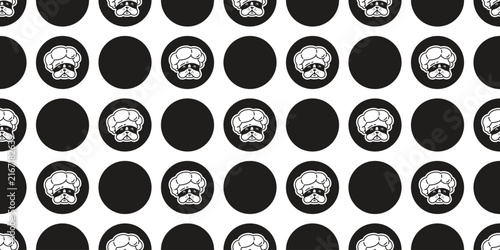 french bulldog seamless pattern dog chef polka dot bakery kitchen food cooking hat icon puppy vector pet cartoon face head gift wrapping paper repeat wallpaper tile background doodle illustration tabl