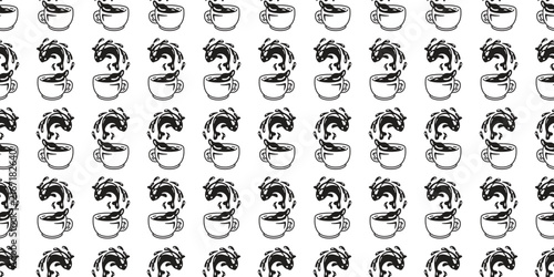 fish Seamless pattern coffee cup swimming goldfish vector doodle cartoon tablecloth tile background gift wrapping paper repeat wallpaper illustration scarf isolated pet animal design