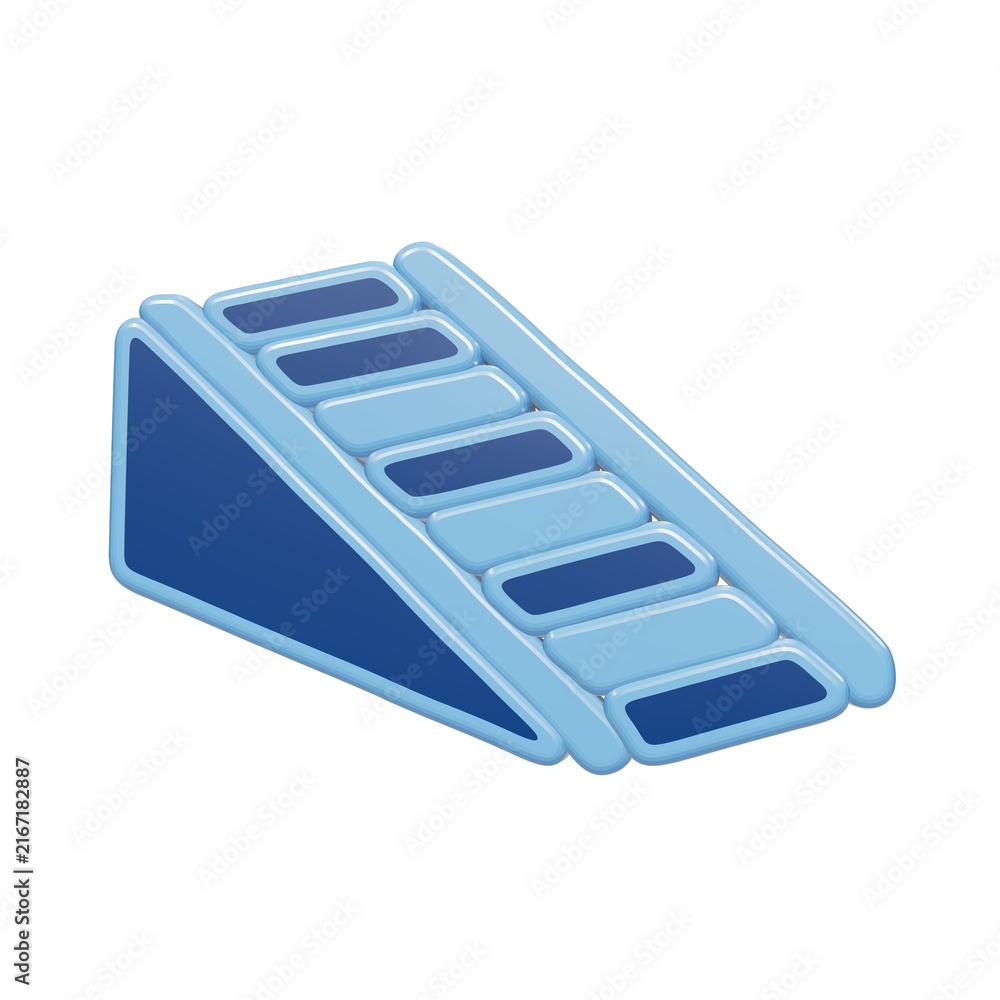 Obraz premium Blue lego slope piece with steps for creative building and design isolated on white background
