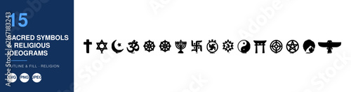 Sacred Symbols and Religious Ideograms Set, Diverse Spiritual Icons Collection Featuring Spirituality, Faith