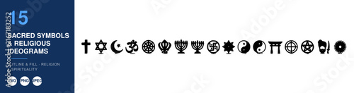 Sacred Symbols and Religious Ideograms Collection, Outline and Fill Design Featuring Spirituality, Faith