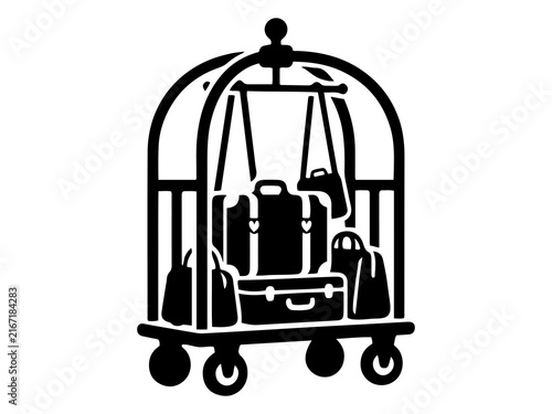 Bild auf Leinwand Hotel Luggage Cart Vector, Bellhop Baggage Trolley with Suitcases Graphic