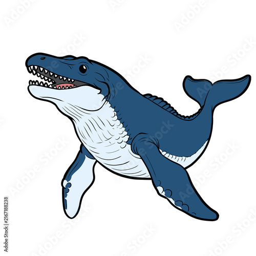 Fotografie Cute mosasaurus prehistoric marine reptile cartoon illustration for children edu