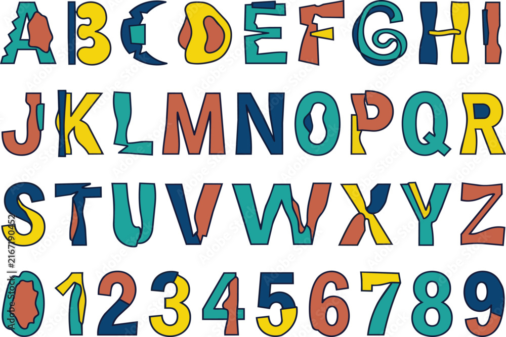Fototapeta premium Vibrant Multicolor Geometric Cutout Vector Display Font