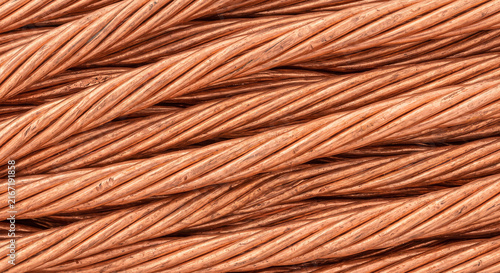 Close up shot of a coarse scale stranded copper conductor with heavy gauge wires bundled together