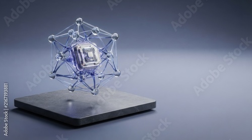 3D neural network core on SSD drive symbolizing AI data processing and machine learning technology