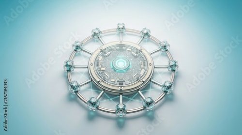3D holographic AI neural network core glowing with futuristic data processing technology