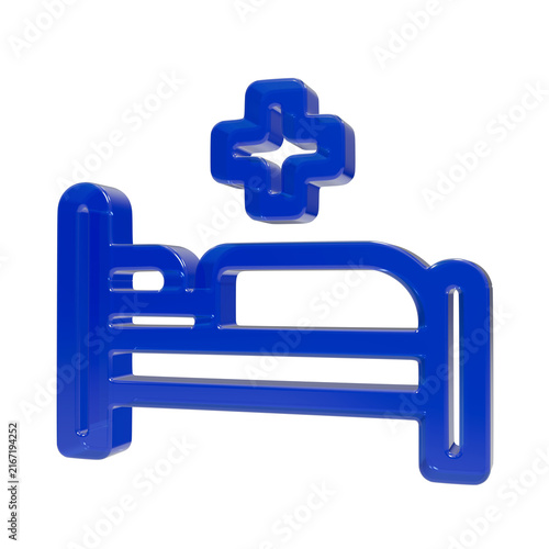 Konstfotografi Blue glossy hospital bed with medical cross icon designed for healthcare clinical concepts