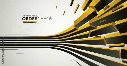 Фотография Chaos and order vector concept abstract background with lines explosion to debris in decay, 3D wallpaper with perspective lines going to chaos of destruction