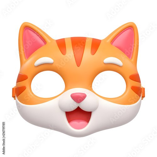 International Cat Day festive orange feline face mask for children costume party celebration.