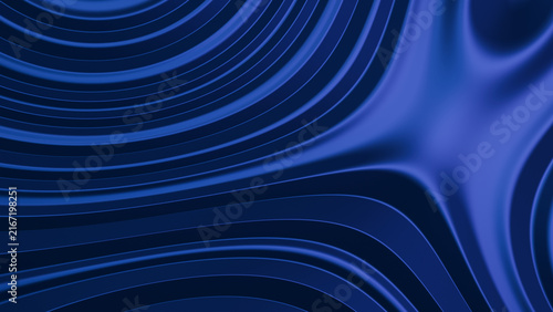 Abstract dark blue background with smooth wavy liquid metal ripples and fluid