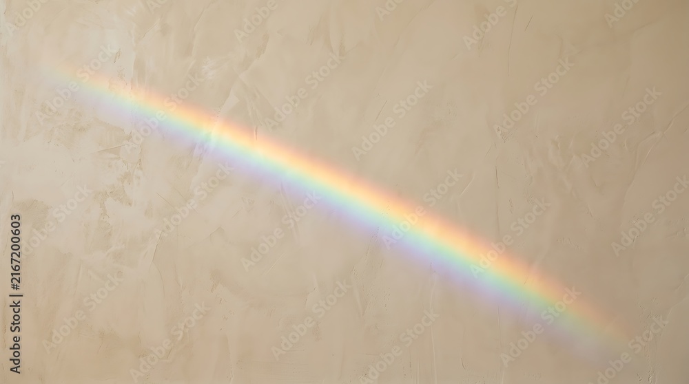Obraz premium Colorful rainbow light beam refraction casting diagonal spectrum on beige wall with rainbow prism light effect optical prism color spectrum diagonal