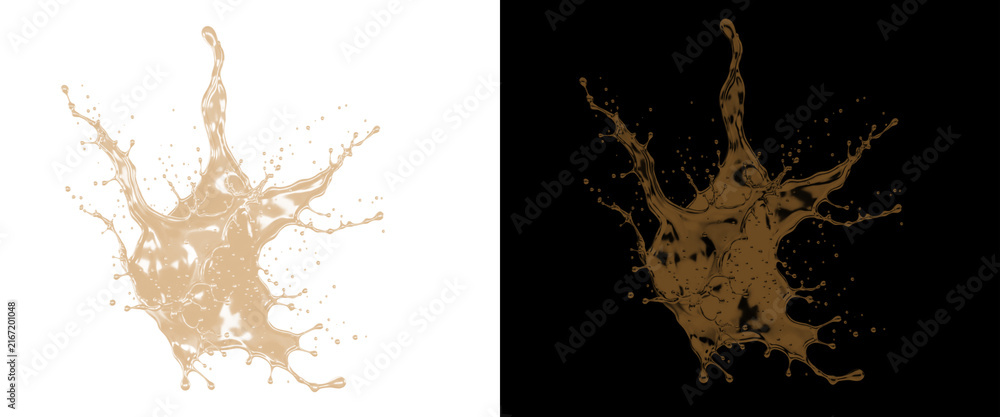Obraz premium Metallic gold paint splash on white and black backgrounds. Liquid golden crown explosion. Luxury fluid splatter for creative design.