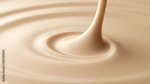 Creamy Liquid Pouring into Swirling Surface Macro Shot.