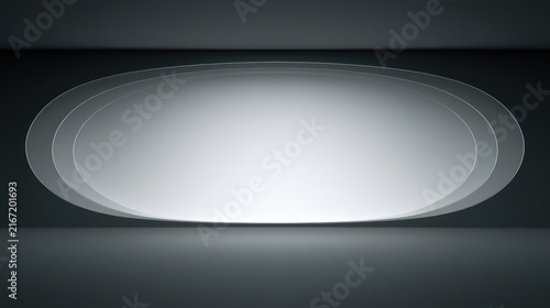 Abstract Oval Light Source Emitting Soft Glow in Dark Room.