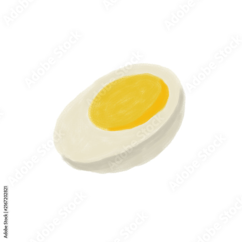 фотографія Hand-drawn digital illustration of a hard-boiled egg half with yellow yolk, isol