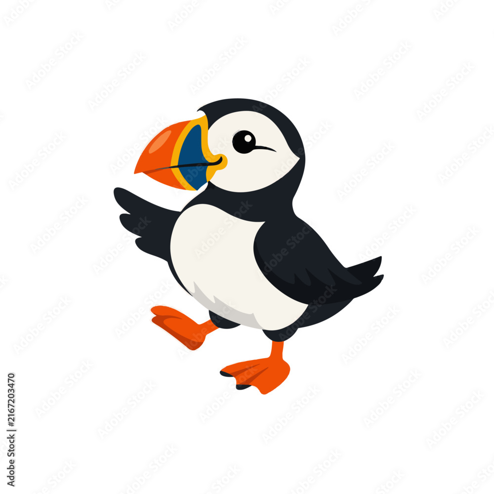 Obraz premium Colorful Puffin Bird Flat Vector