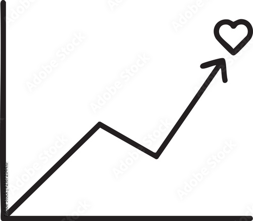 Line graph showing positive growth with heart icon business increase