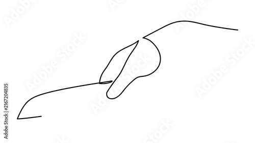 Human hand holding kitchen knife one line art animation, abstract continuous line drawing of chef cutting or slicing food, restaurant cooking utensil and culinary skill concept. 4k self-drawing video