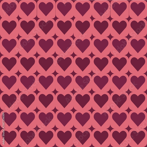 Retro pink and red heart seamless pattern background, romantic Valentine vector design