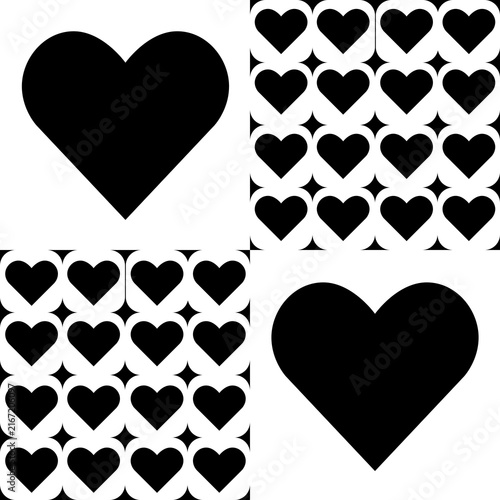 Modern black and white heart seamless pattern background, monochrome grid vector design