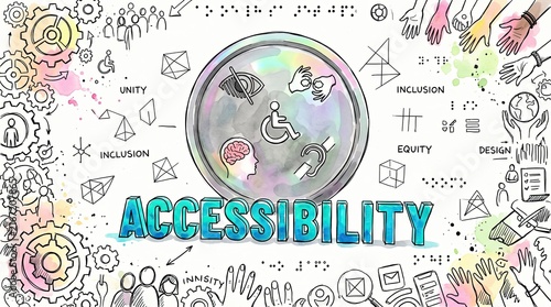 Accessibility for All: A vibrant illustration celebrating inclusivity and equal access for everyone, featuring symbols of different abilities and diverse hands reaching out.