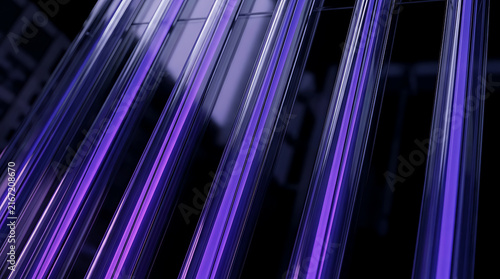 Abstract purple light streaks motion lines on a dark black background
