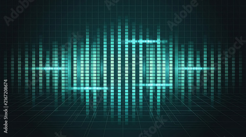 Abstract digital sound wave visualization with glowing green binary code data stream