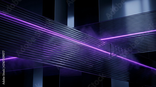 Abstract purple light lines and glowing digital streaks on a dark background