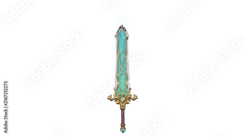 Fotografía 3d rendering gaudy sword with intricate design and blue blade
