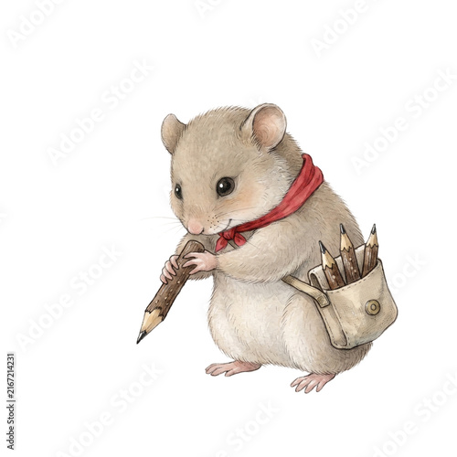 Cute Hamster Holding Pencil With Crossbody Bag