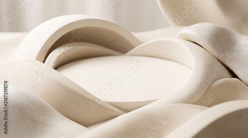 Foto Minimalist beige product display podium with soft fabric drapes for luxury skinc
