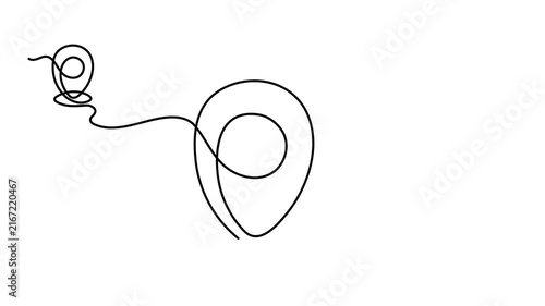 Map pin pointer location one line art animation, hand-drawn way destination continuous contour motion, navigation GPS marker travel destination and address placeholder 4k self-drawing video
