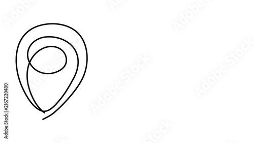 Map pin pointer location one line art animation, hand-drawn way destination continuous contour motion, navigation GPS marker travel destination and address placeholder 4k self-drawing video