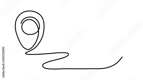 Map pin pointer location one line art animation, hand-drawn way destination continuous contour motion, navigation GPS marker travel destination and address placeholder 4k self-drawing video