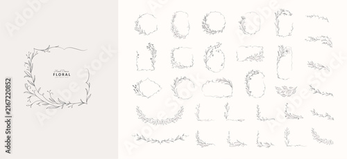 Set of whimsical drawing various flowers and leaves. Luxury floral collection for wedding invitation, wallpaper art or save the date card. Botanical vector