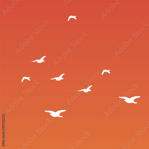 Minimalist Orange and Red Gradient Background with Flying Birds