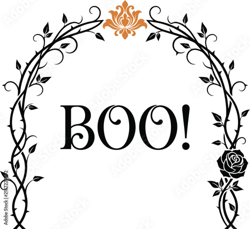 Foto An elegant and spooky Halloween graphic featuring the word BOO in bold serif let