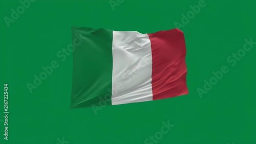 Italian national flag waving in wind on solid green background for sports and national pride