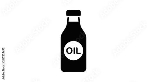 Vector illustration of black silhouette icon of a bottle labeled oil on a transparent background