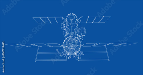 blueprint of a satellite in space. Vector