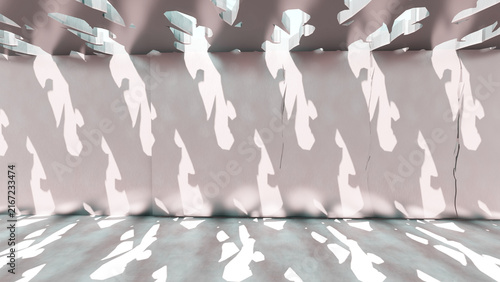 steel neo-tribal style interior, cybersigilism style interior, sharp spikes and abstract 3d objects, 3d spiky elements, Brutalist design elements, futuristic interior space 2
