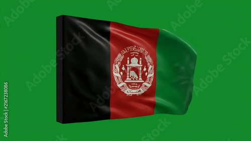 Afghanistan national flag waving in wind against solid green background for global identity and culture