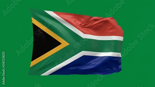 South African flag waving in wind on green background for national pride and unity themes