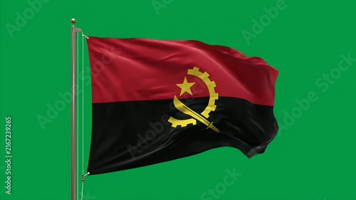 Angola national flag waving in wind against green background for African heritage and sovereignty