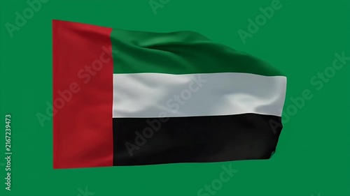 United Arab Emirates flag waving in wind against green background for national identity and pride