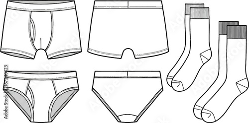Men's Underwear and Socks Set Editable CAD Vector Illustration
