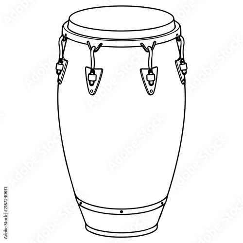 Quadro su tela Conga drum in clean outline style with tall tapered body, round drumhead, metal rim and tuning hardware